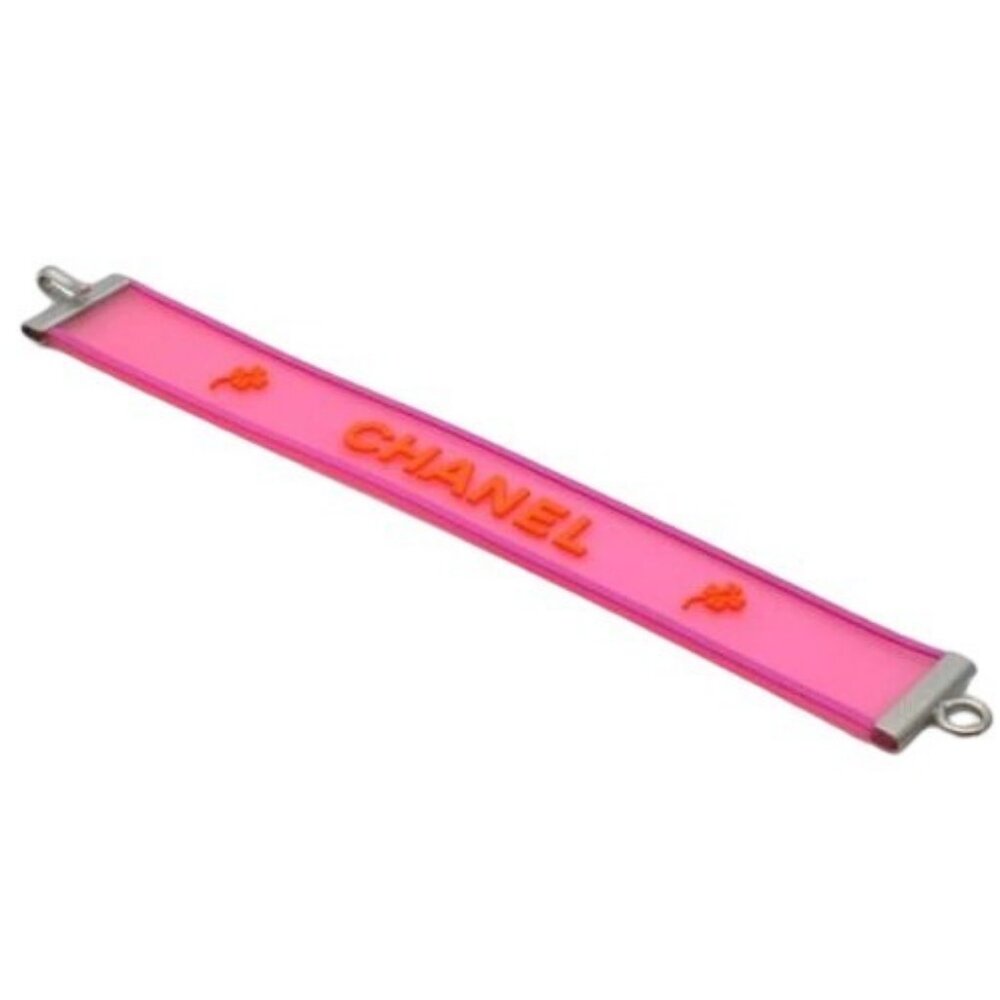 Authentic CHANEL CC Logo 01P Rubber Bracelet Pink Orange Jelly Bangle Cambon - Picture 4 of 7